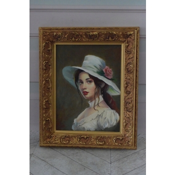Portret Kobiety - Kobieta Dama w Sukni - Obraz Olejny - Złota Rama