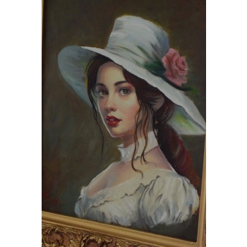 Portret Kobiety - Kobieta Dama w Sukni - Obraz Olejny - Złota Rama