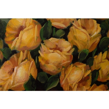 Bukiet Kwiatów - Kwiaty Obraz Olejny na Płótnie - 101x81cm Gruba Złota Rama