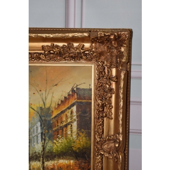 Francja Paryż - Obraz Olejny na Płótnie - 146x86cm Gruba Złota Rama