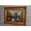 Wiejski Pejzaż Las Rzeja - Obraz na Płótnie - 130x100cm Gruba Złota Rama