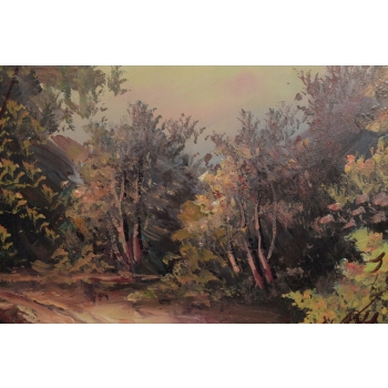 Wiejski Pejzaż Las Rzeja - Obraz na Płótnie - 130x100cm Gruba Złota Rama