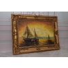 Statki na Morzu Marynistyka - Obraz na Płótnie - 116x88cm Gruba Złota Rama
