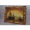 Statki na Morzu Marynistyka - Obraz na Płótnie - 116x88cm Gruba Złota Rama