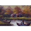 Wiejski Pejzaż Las Rzeka - Obraz na Płótnie - 122x92cm Gruba Złota Rama