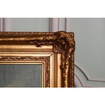 Wiejski Pejzaż Las Rzeka - Obraz na Płótnie - 122x92cm Gruba Złota Rama
