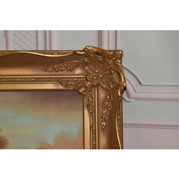 Francuski Wiejski Pejzaż - Obraz na Płótnie - 115x86cm Gruba Złota Rama