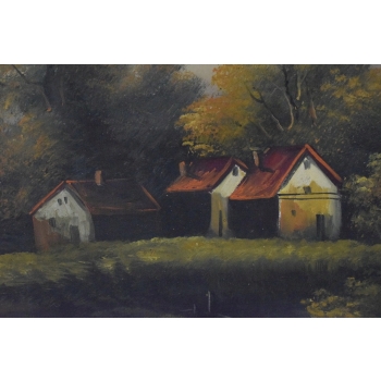 Francuski Wiejski Pejzaż - Obraz na Płótnie - 115x86cm Gruba Złota Rama