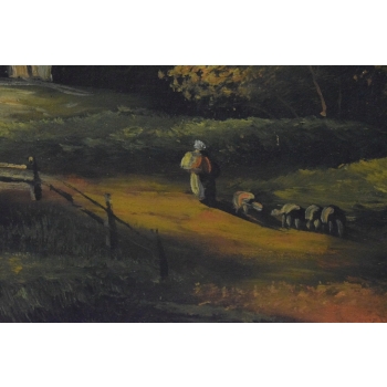 Francuski Wiejski Pejzaż - Obraz na Płótnie - 115x86cm Gruba Złota Rama