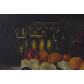 Martwa Natura Wino na Stole - Obraz na Płótnie - 115x85cm Gruba Złota Rama