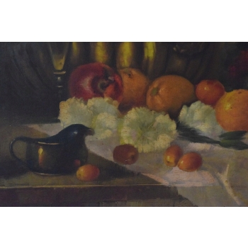 Martwa Natura Wino na Stole - Obraz na Płótnie - 115x85cm Gruba Złota Rama