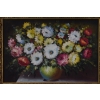 Kwiaty Róże na Stole - Obraz na Materiale - 116x88cm Gruba Złota Rama