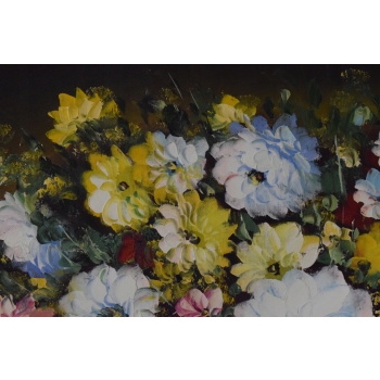 Kwiaty Róże na Stole - Obraz na Materiale - 116x88cm Gruba Złota Rama