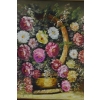 Kwiaty Róże na Stole - Obraz na Materiale - 115x85cm Gruba Złota Rama