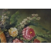 Kwiaty Róże na Stole - Obraz na Materiale - 115x85cm Gruba Złota Rama