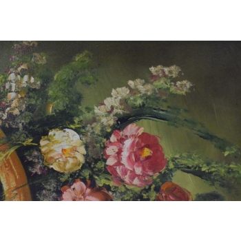 Kwiaty Róże na Stole - Obraz na Materiale - 115x85cm Gruba Złota Rama