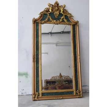 Pałacowe Barokowe Złote Zielone Lustro - Gruba Rama - 215 x 107 cm