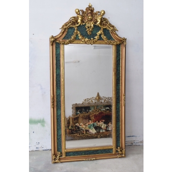 Pałacowe Barokowe Złote Zielone Lustro - Gruba Rama - 215 x 107 cm