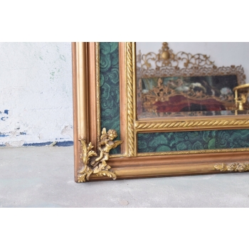 Pałacowe Barokowe Złote Zielone Lustro - Gruba Rama - 215 x 107 cm
