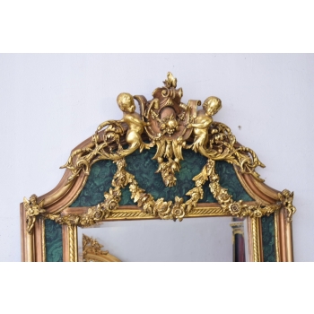 Pałacowe Barokowe Złote Zielone Lustro - Gruba Rama - 215 x 107 cm