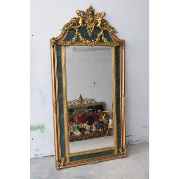 Pałacowe Barokowe Złote Zielone Lustro - Gruba Rama - 215 x 107 cm