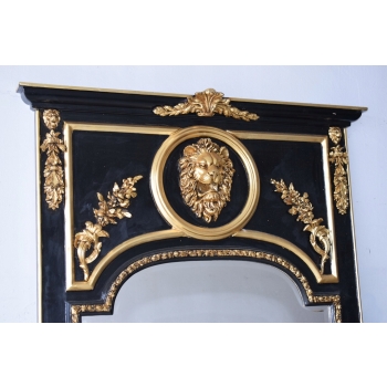 Pałacowe Barokowe Złote Czarne Lustro - Gruba Rama - 233 x 127 cm