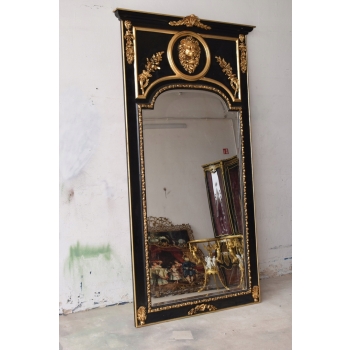 Pałacowe Barokowe Złote Czarne Lustro - Gruba Rama - 233 x 127 cm