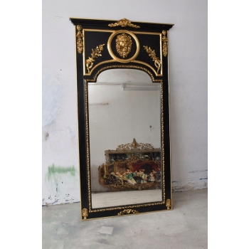 Pałacowe Barokowe Złote Czarne Lustro - Gruba Rama - 233 x 127 cm