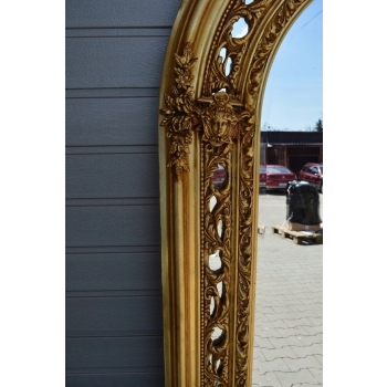 Złote LUSTRO DREWNIANE - Ażurowa Rama - 192X110CM - Salon Wiatrołap