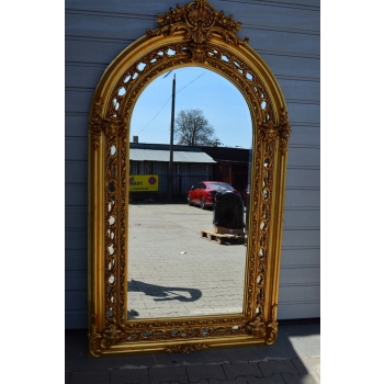 Złote LUSTRO DREWNIANE - Ażurowa Rama - 192X110CM - Salon Wiatrołap