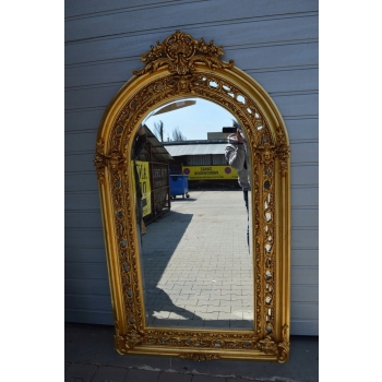 Złote LUSTRO DREWNIANE - Ażurowa Rama - 192X110CM - Salon Wiatrołap