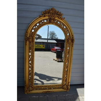 Złote LUSTRO DREWNIANE - Ażurowa Rama - 192X110CM - Salon Wiatrołap