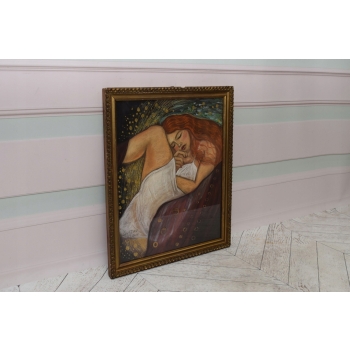 Gustav Klimt - Śpiąca Dziewczyna - Kobieta - Obraz Olejny - Złota Rama