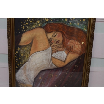 Gustav Klimt - Śpiąca Dziewczyna - Kobieta - Obraz Olejny - Złota Rama