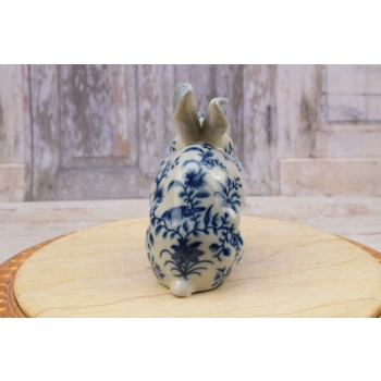 Porcelanowa Malowana Figura Królika - Niebieski Królik Zając Sygn.