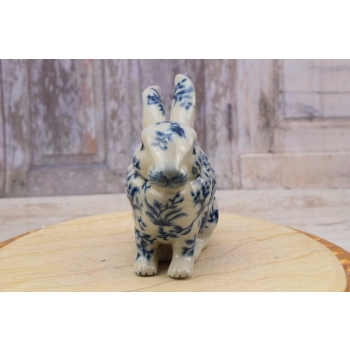 Porcelanowa Malowana Figura Królika - Niebieski Królik Zając Sygn.