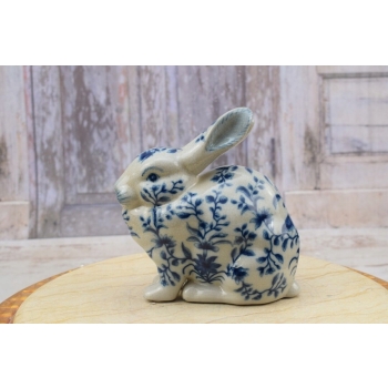 Porcelanowa Malowana Figura Królika - Niebieski Królik Zając Sygn.