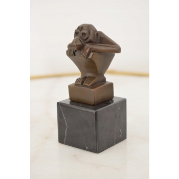 Casimir Brau Szympans Art Deco - Małpa- Figura z Brązu - Rzeźba na Marmurze