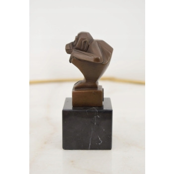 Casimir Brau Szympans Art Deco - Małpa- Figura z Brązu - Rzeźba na Marmurze