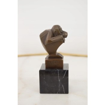 Casimir Brau Szympans Art Deco - Małpa- Figura z Brązu - Rzeźba na Marmurze