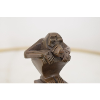 Casimir Brau Szympans Art Deco - Małpa- Figura z Brązu - Rzeźba na Marmurze