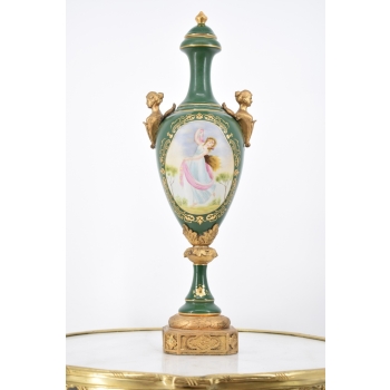 Porcelanowy Wazon - Amfora Waza - Zielona - Porcelana Ręcznie Malowana