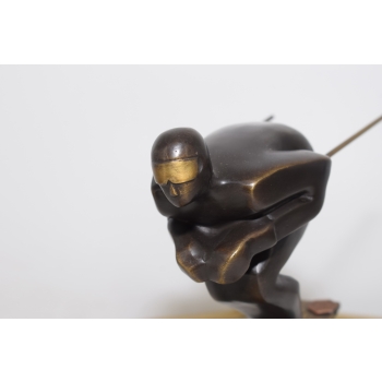Narciarz Na Stoku - Sportowiec Narty - Figura Rzeźba z Brązu - Dekoracja