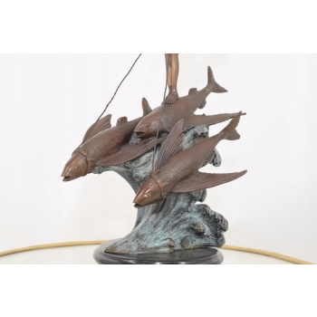 Wróżka Na Rybim Zaprzęgu - Figura Oceaniczna z Brązu - Rzeźba Ryby - Ozdoba