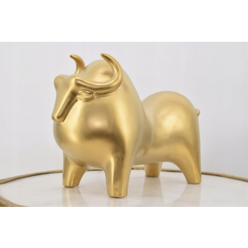 Nowoczesna Figura Byk - Modernistyczna Rzeźba - Ceramika Złocona Abstrakcja