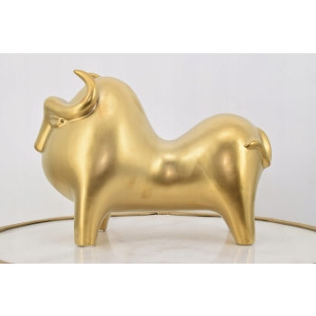 Nowoczesna Figura Byk - Modernistyczna Rzeźba - Ceramika Złocona Abstrakcja