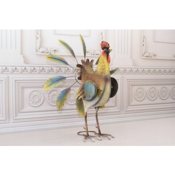 Metalowy Kogut - Figura Ogrodowa - Kolorowy Kogut z Wiatrakiem - Dekoracja