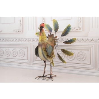 Metalowy Kogut - Figura Ogrodowa - Kolorowy Kogut z Wiatrakiem - Dekoracja