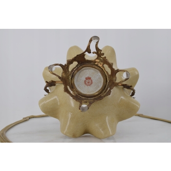 Patera Porcelanowy Koszyk Kremowy - Porcelana + Brąz - Sygnowany Żardiniera