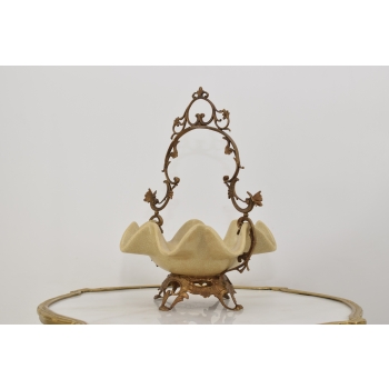 Patera Porcelanowy Koszyk Kremowy - Porcelana + Brąz - Sygnowany Żardiniera